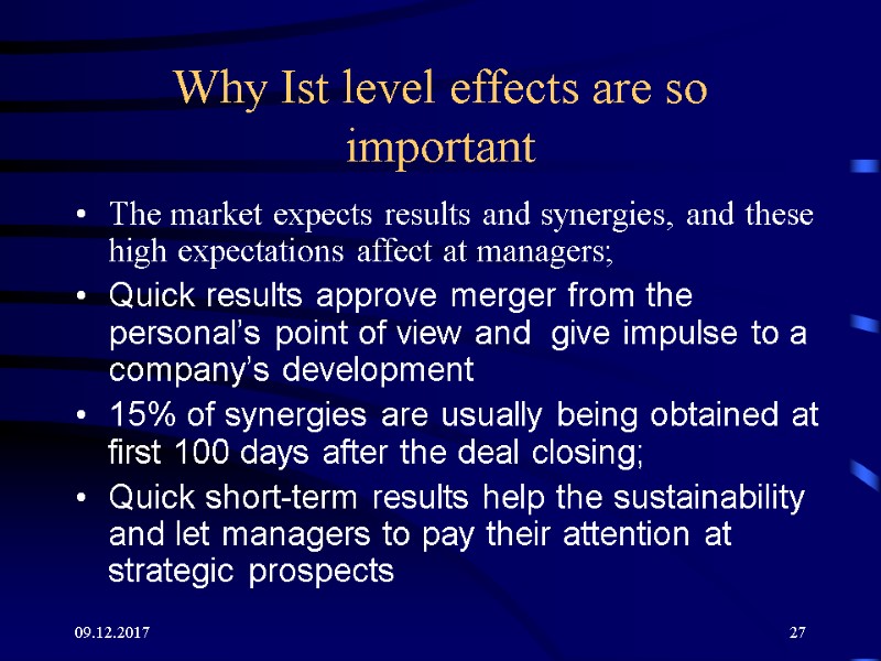 09.12.2017 27 Why Ist level effects are so important The market expects results and 09.12.2017 27 Why Ist level effects are so important The market expects results and